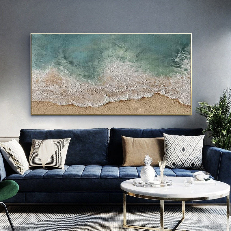 Wall Art Teal Ocean Beach Seascape Wave Modern Coastal Texture Living Room| Neutralighting