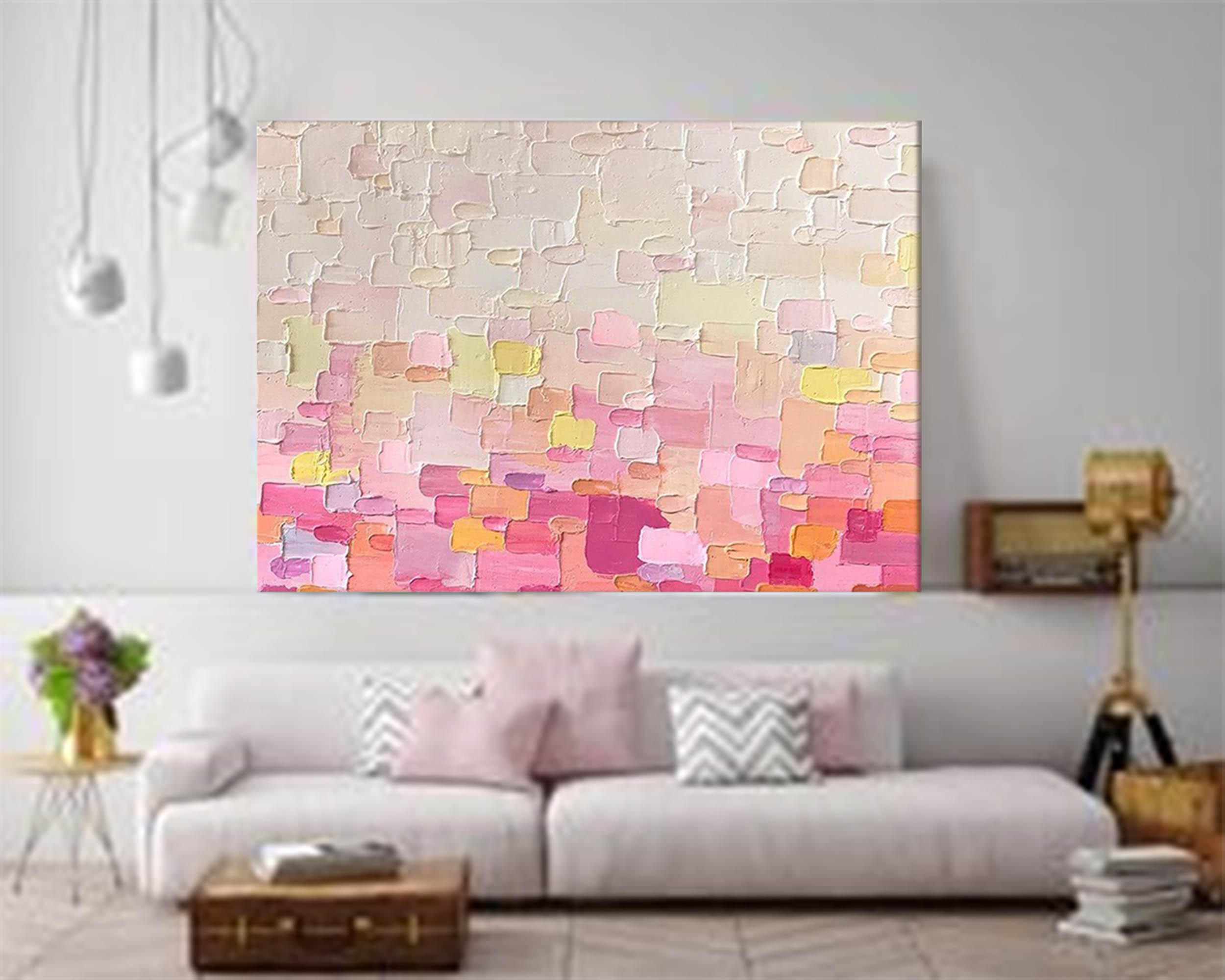 Wall Art Impasto Abstract Pink Gradient Geometric