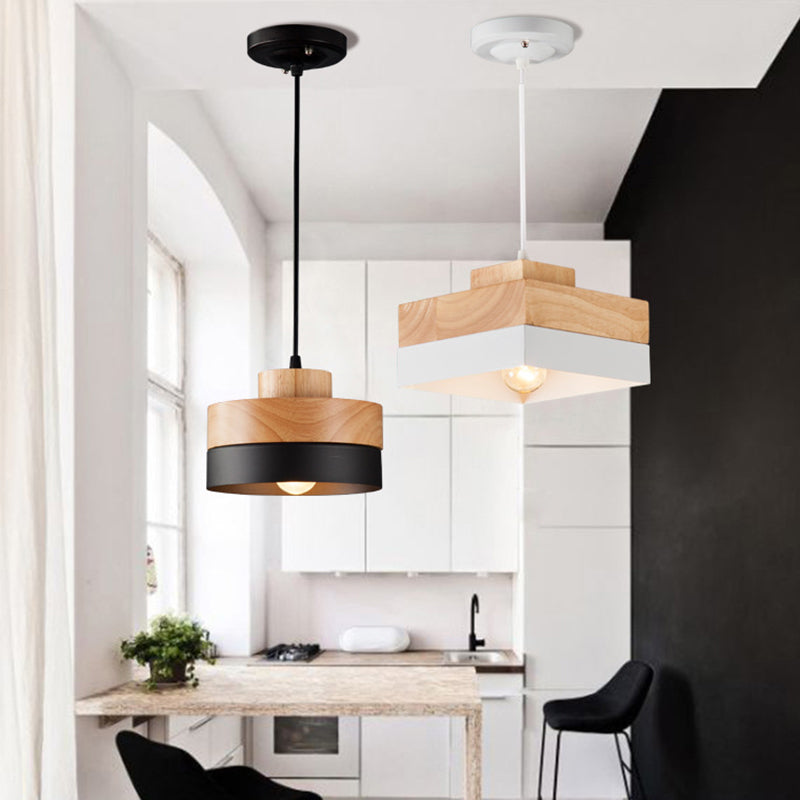 Aria Minimalist Black & White Wood Geometric Pendant Light - Neutralighting