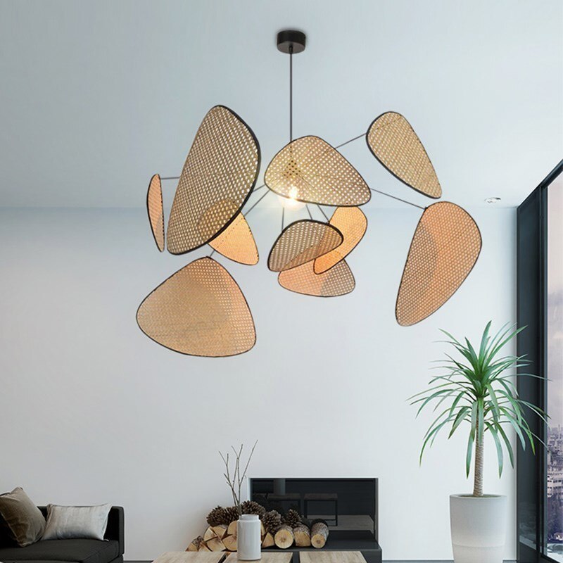 Ritta Pendant Light Leaf Grid, Rattan/Metal, Bedroom - Neutralighting