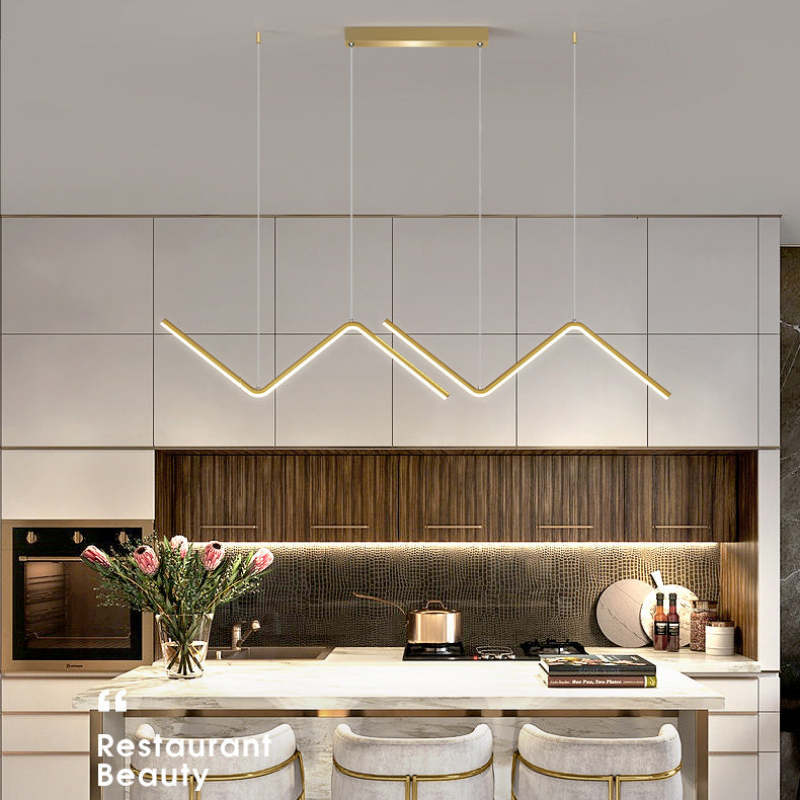Arisha Modern Wavy linear Pendant Light Double, Black/Gold - Neutralighting