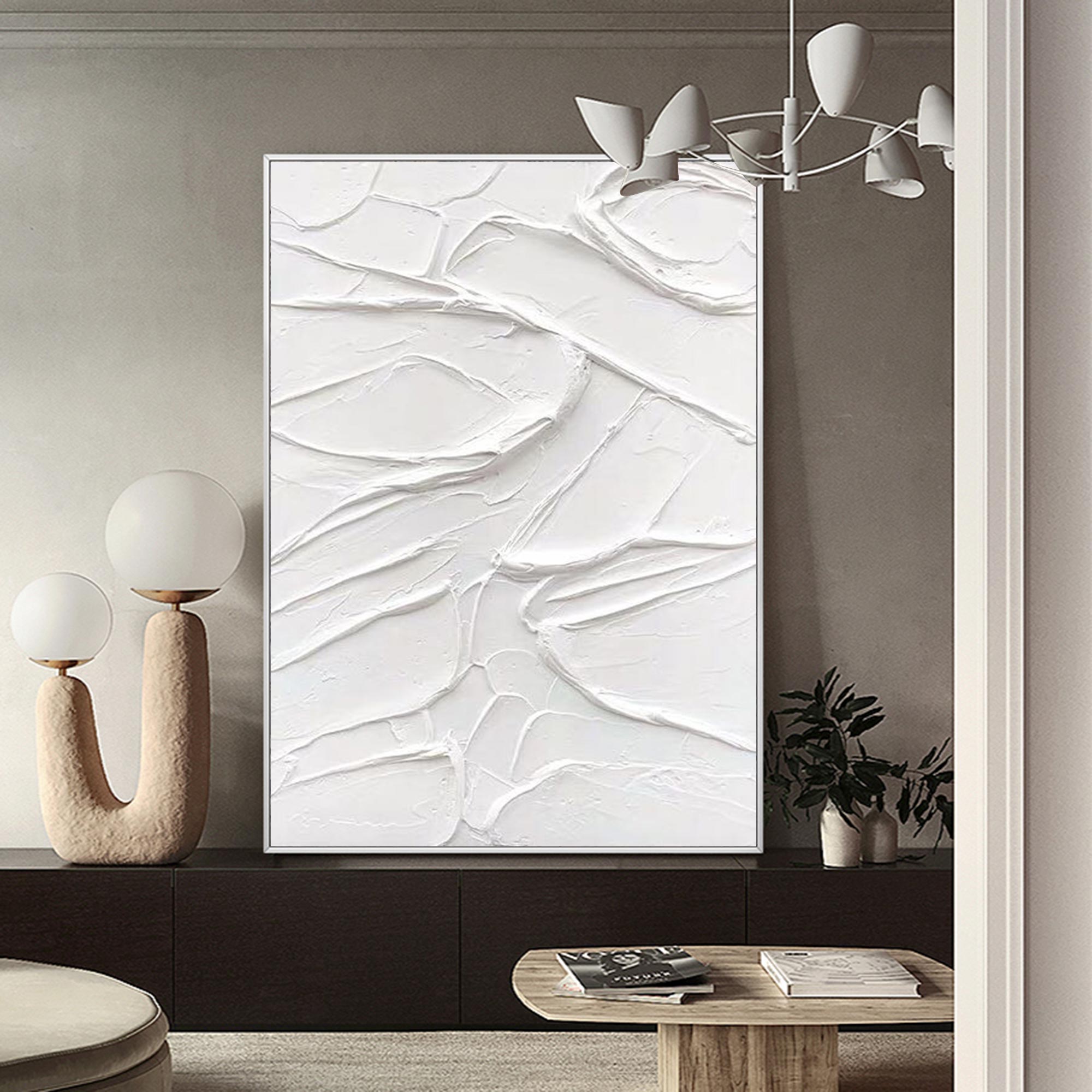 Minimalist White Textured Abstract Canvas Wall Art