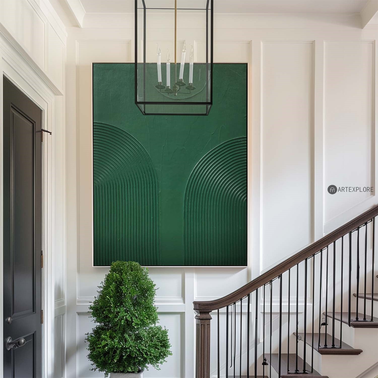 Emerald Arching Linework Painting