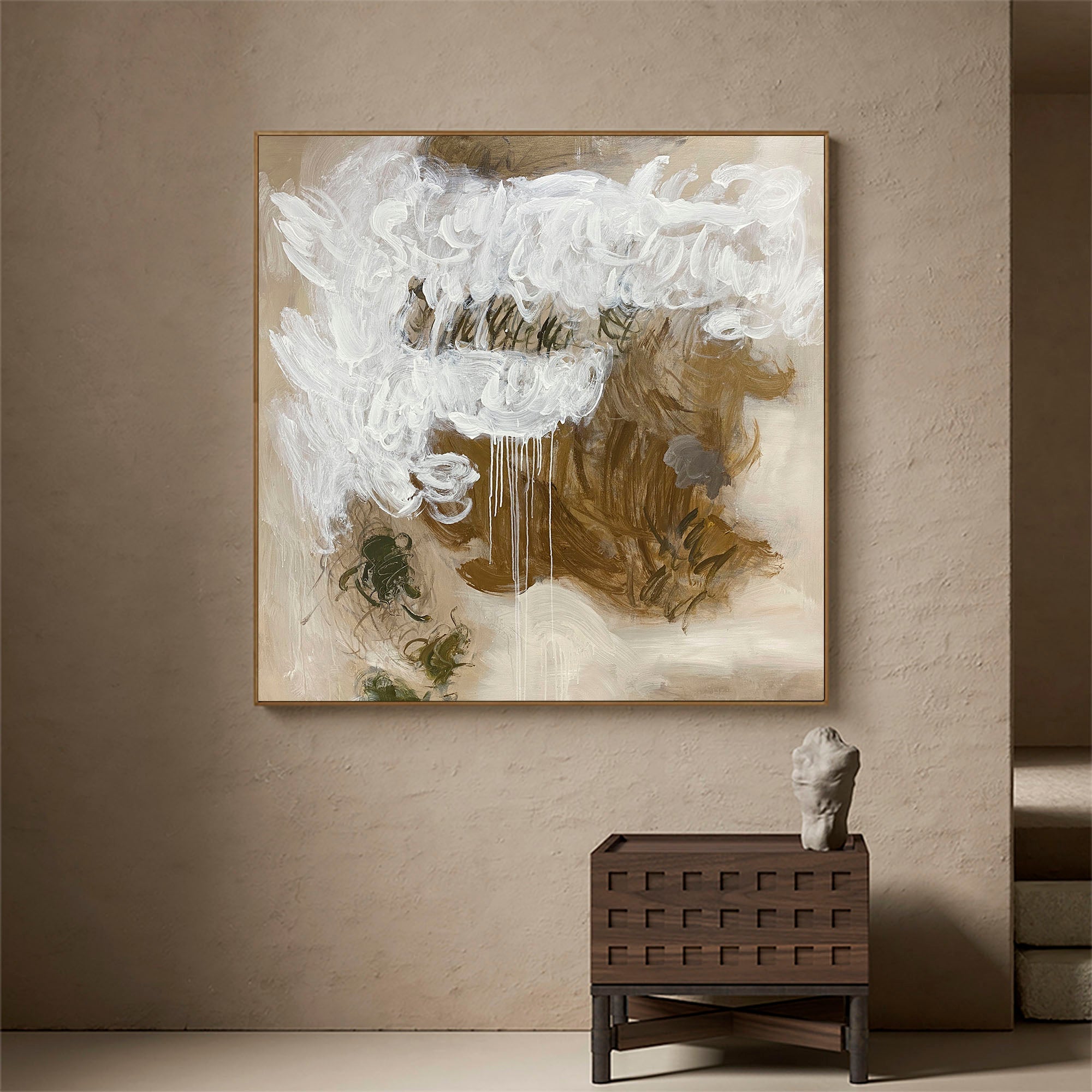 Earth‑Tone Dripping Effect Abstract Ready‑to‑Hang Wall Artwork