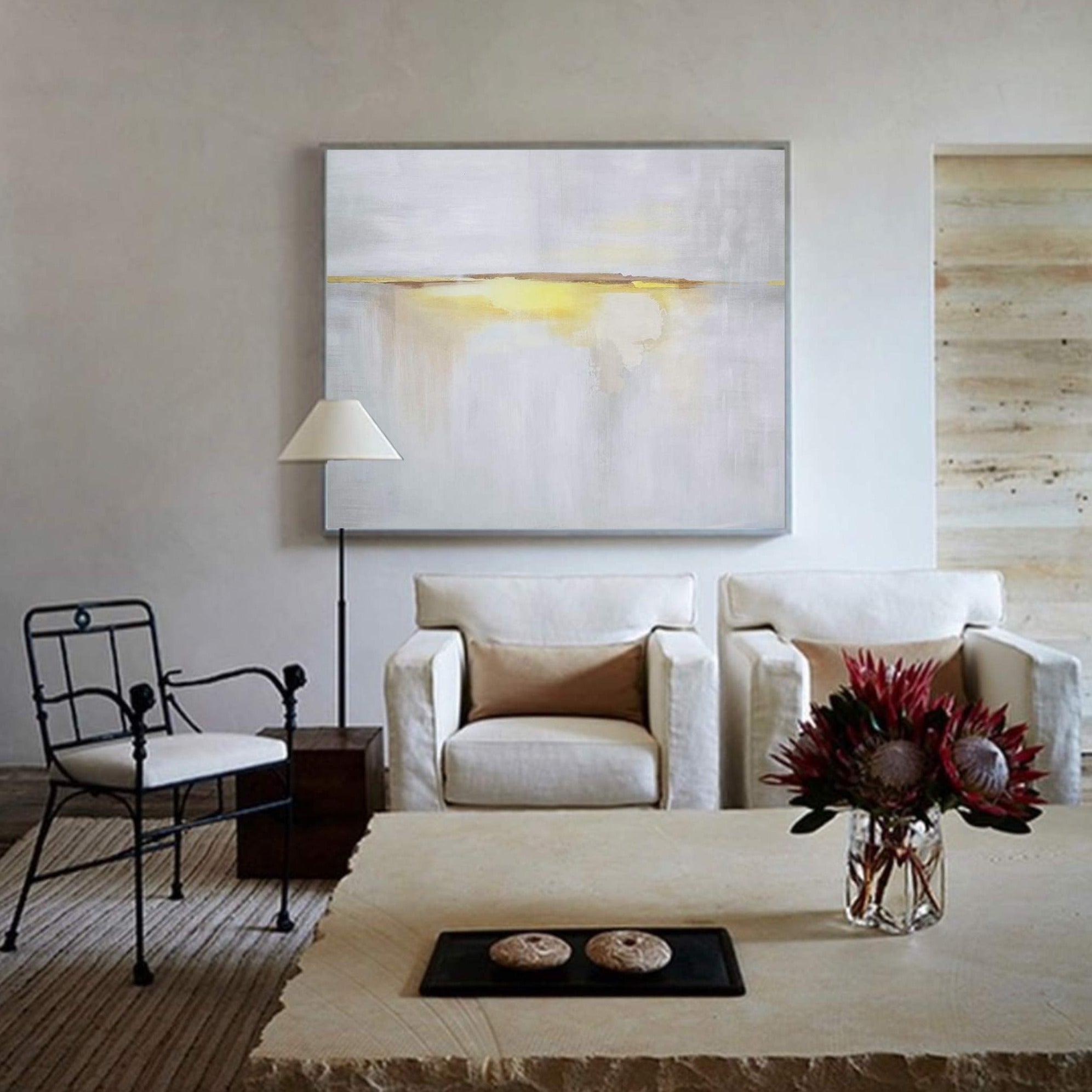 Soft Neutral Tone Horizon Abstract Unstretched Acrylic Canvas Wall Art