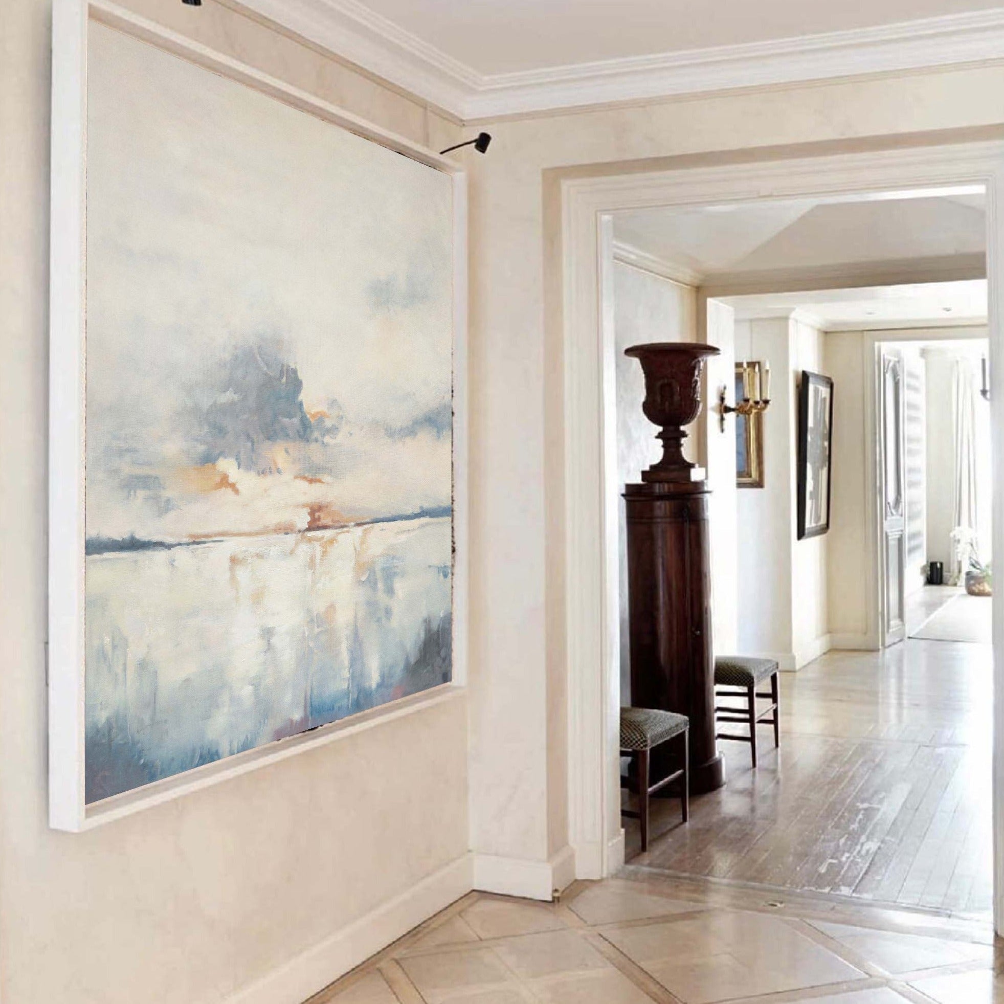 Serene Blue Coastal Horizon Abstract Wall Art