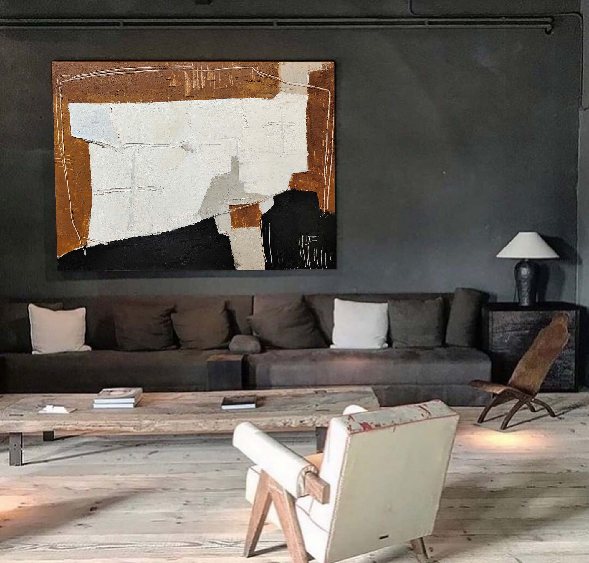 Black And Brown Abstract Painting ABAH51 - Neutralighting