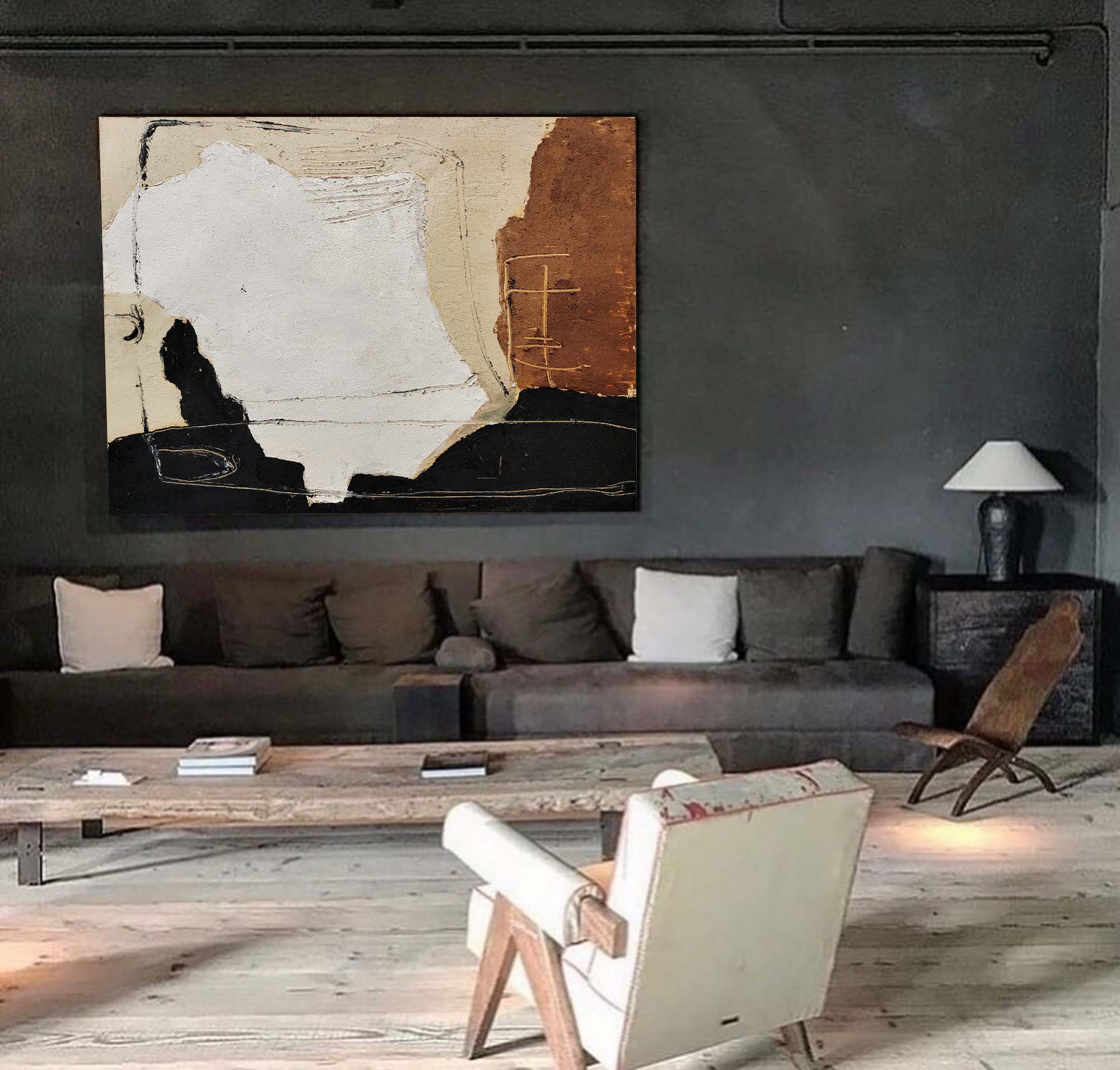 Rustic Earth Tone Abstract Plaster Canvas Wall Art