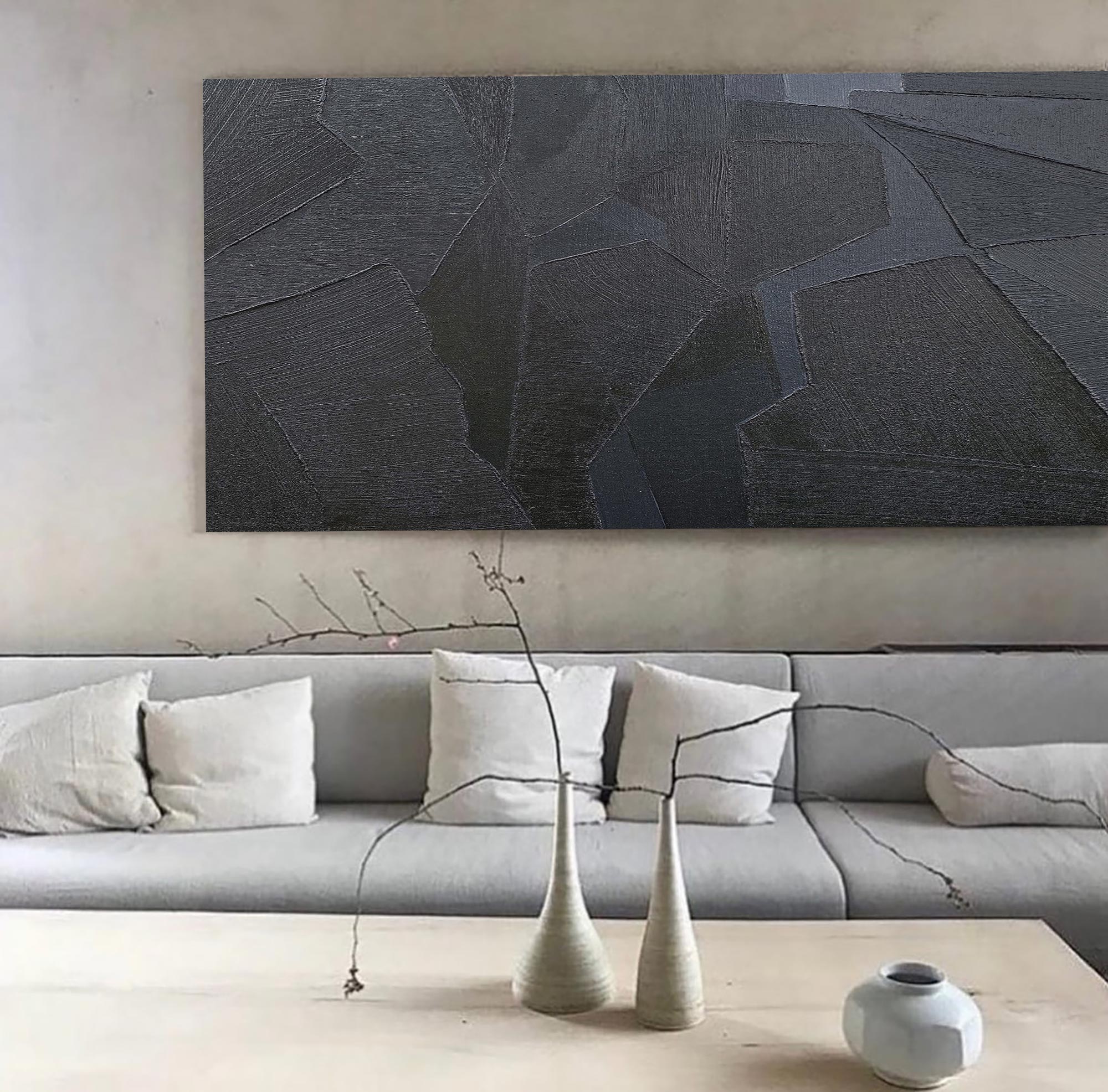 Dark Grey Geometric Textured Canvas Art