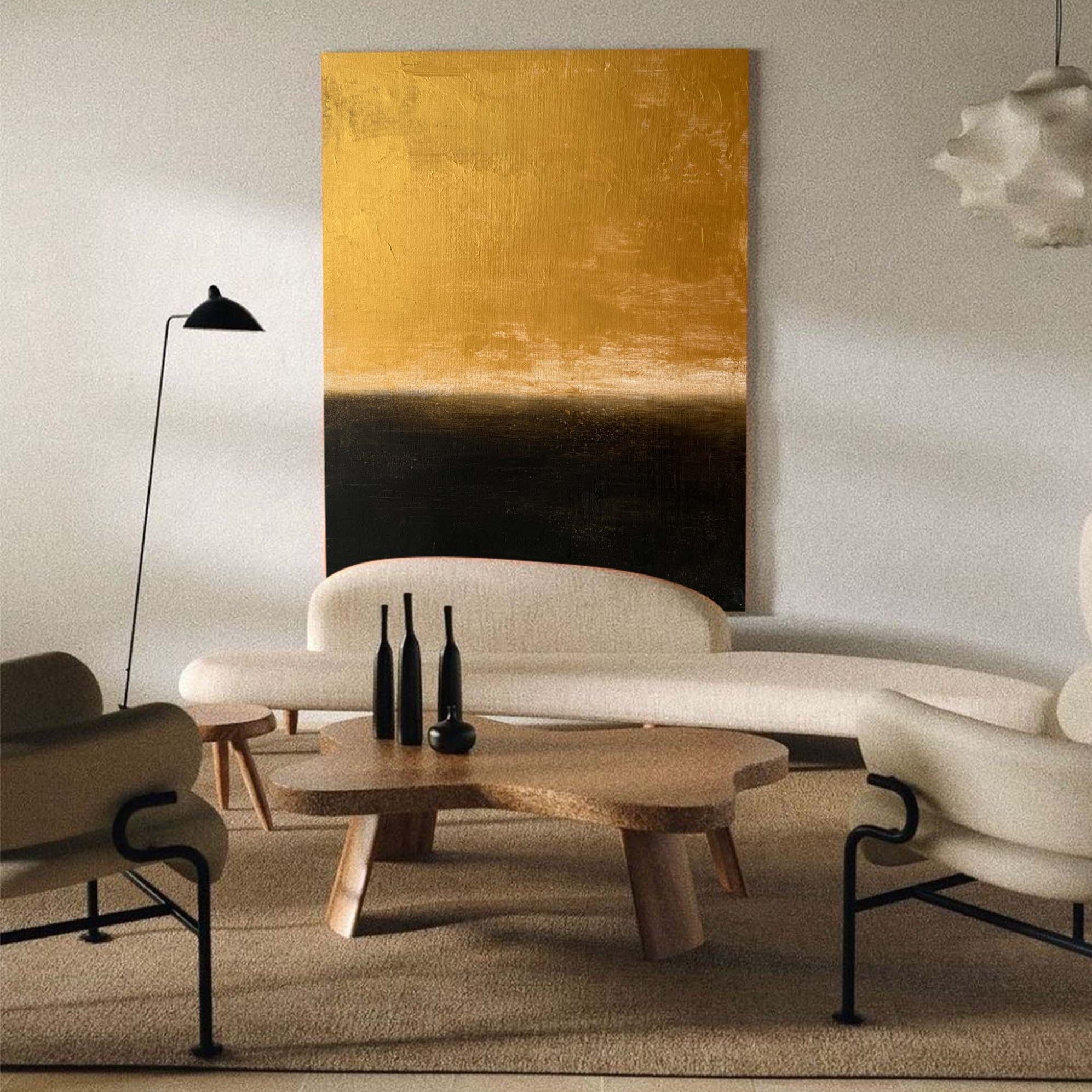Luxury Gold Black Abstract Linen Painting