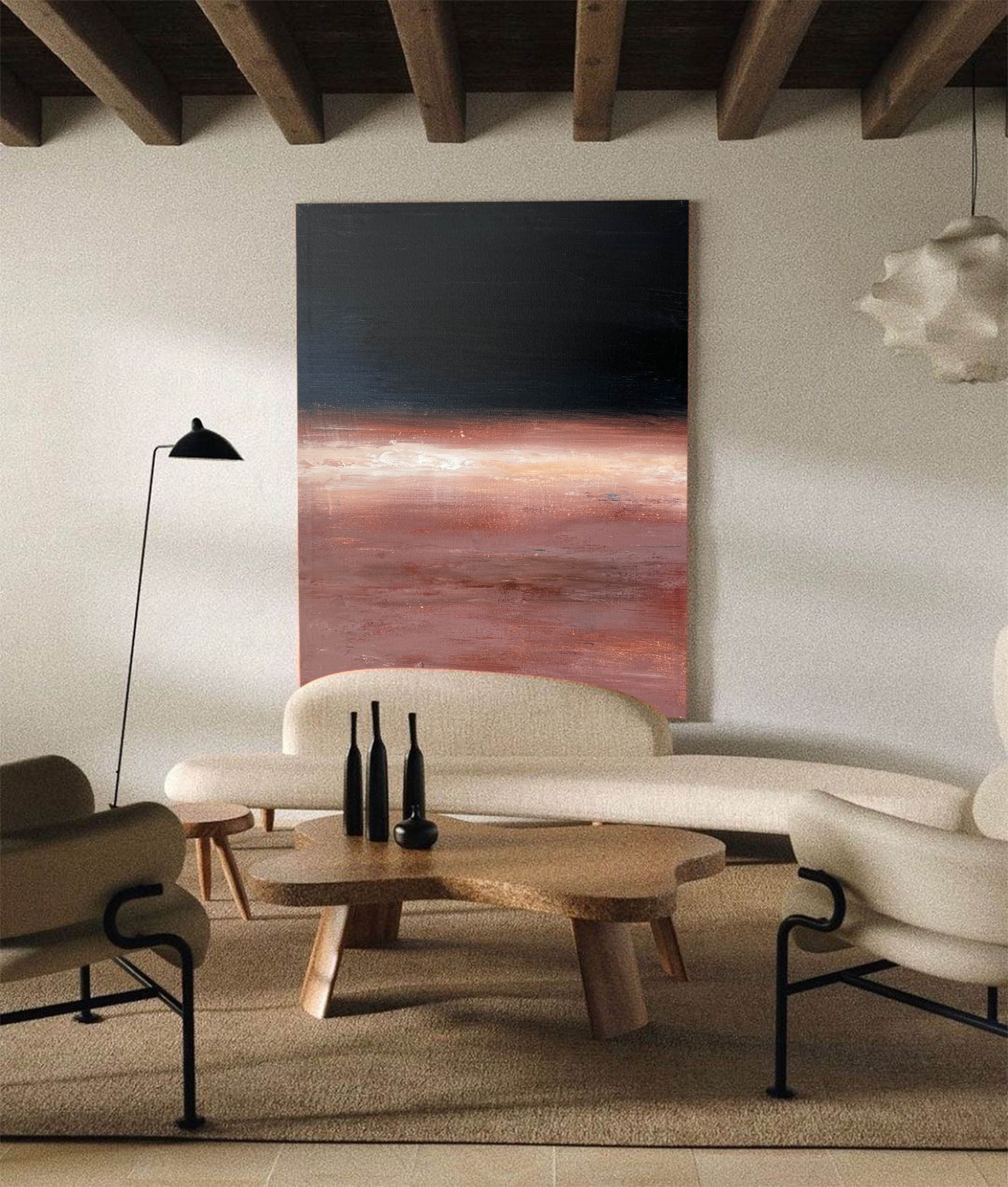 Dark Sunset Abstract Textured Linen Canvas Wall Decor