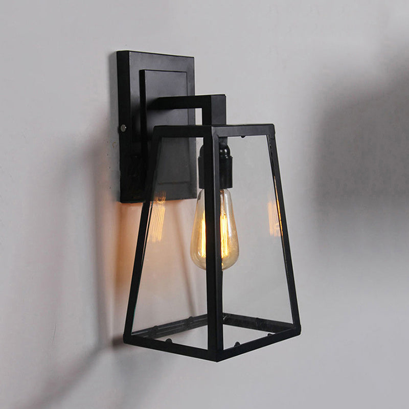 Austin Retro Black Industrial Lantern Wall Lamp, Metal & Glass - Neutralighting