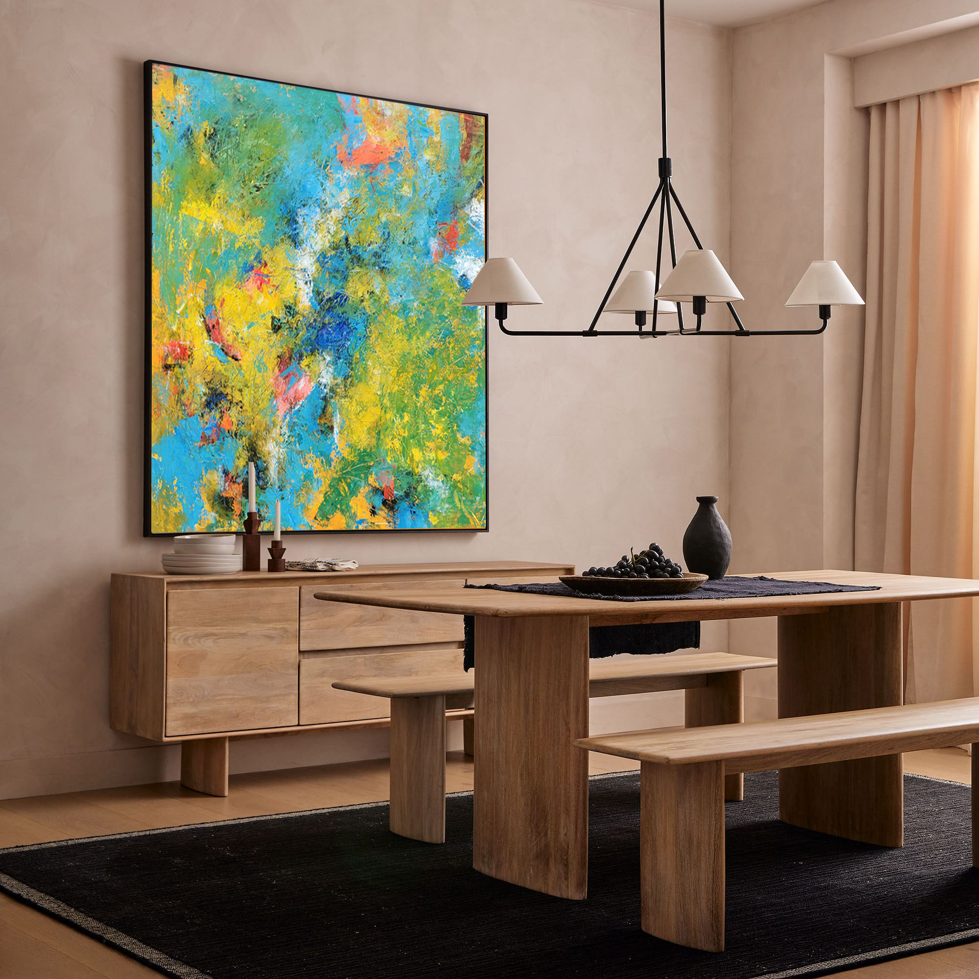 Vibrant Expressionist Painting Blue Yellow