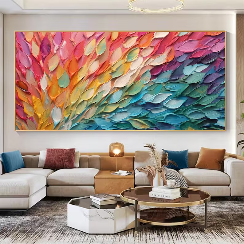Wall Art Wide Rainbow Gradient Leaf Composition