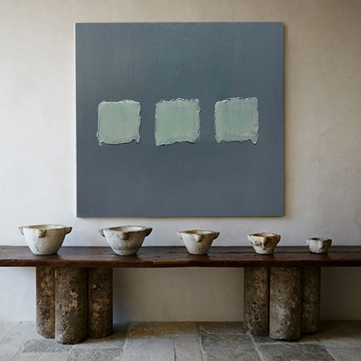 Wall Art Sage Green Textured Squares on Grey Abstract Minimalist Texture Bedroom | Neutralighting