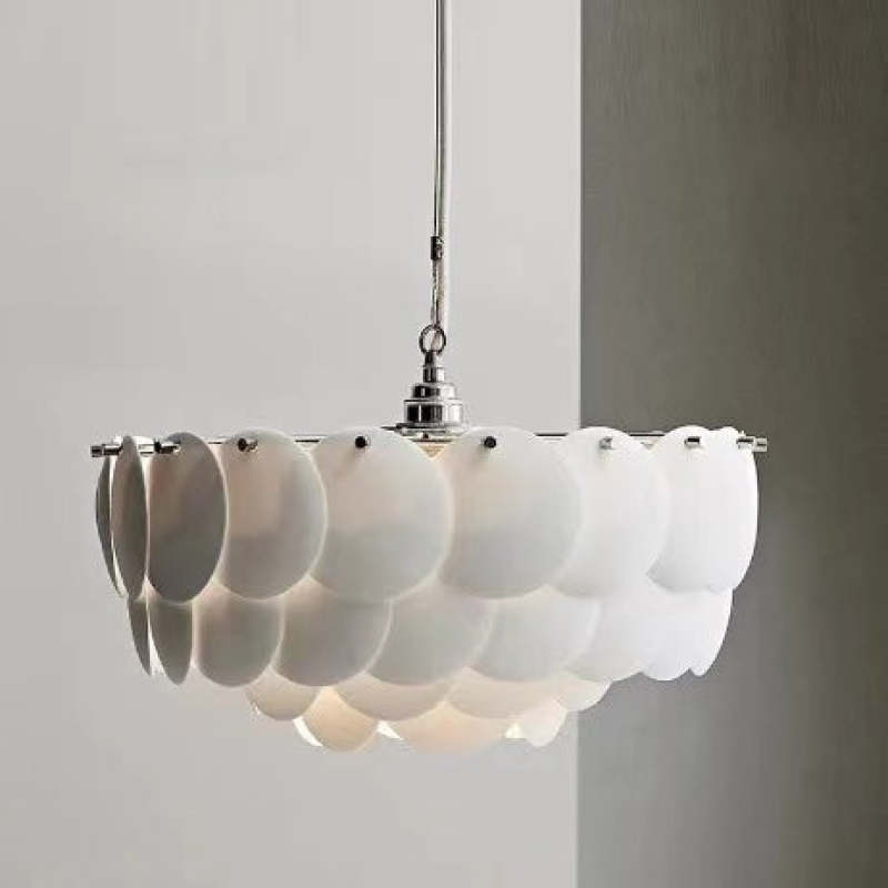 Arisha Wihte Art Deco Chandelier Light Fixture, Ceramic Leaf & Metal - Neutralighting