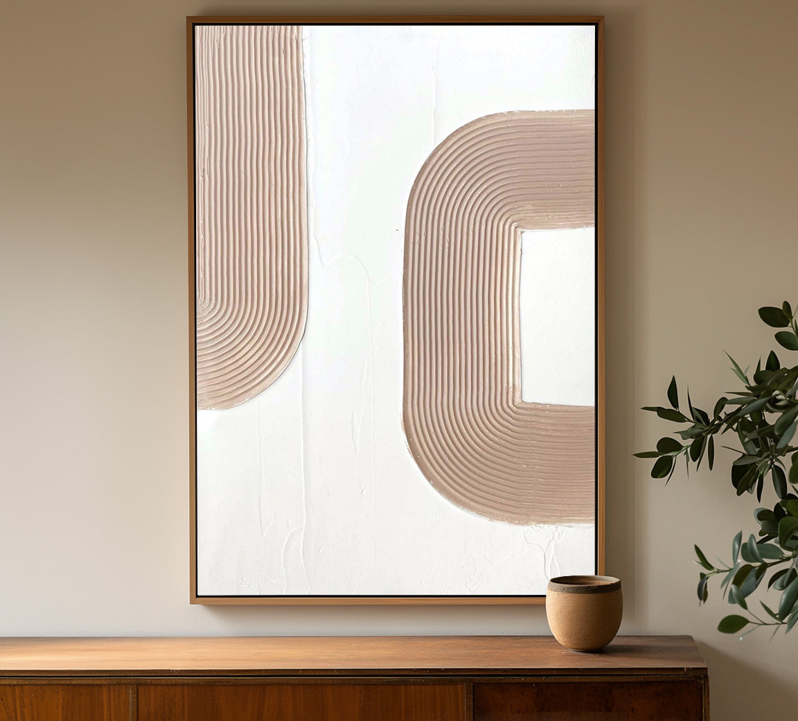 Warm Taupe Curve Shape Abstract Canvas Decor