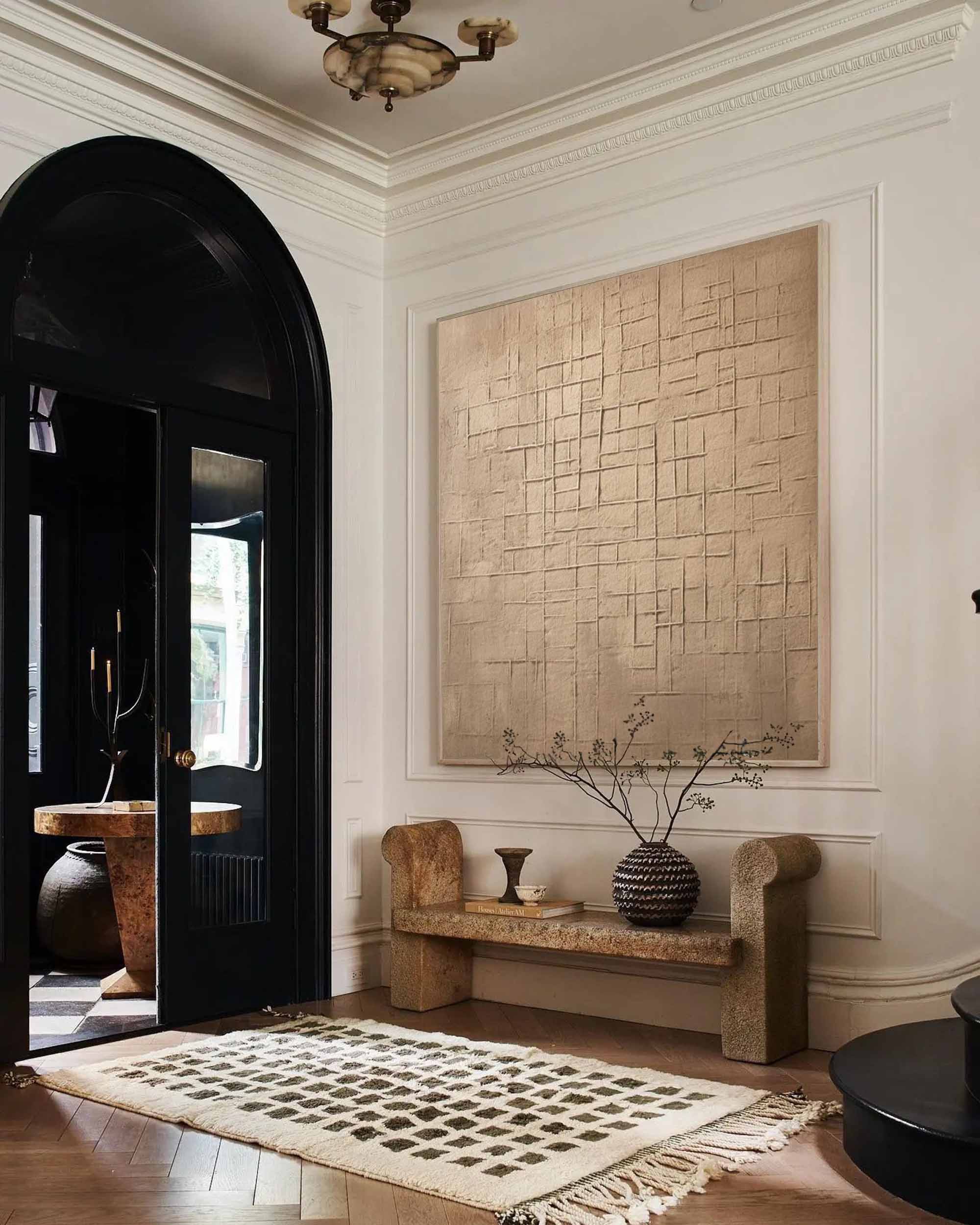 Wall Art Brown Grid Plaster Relief Canvas