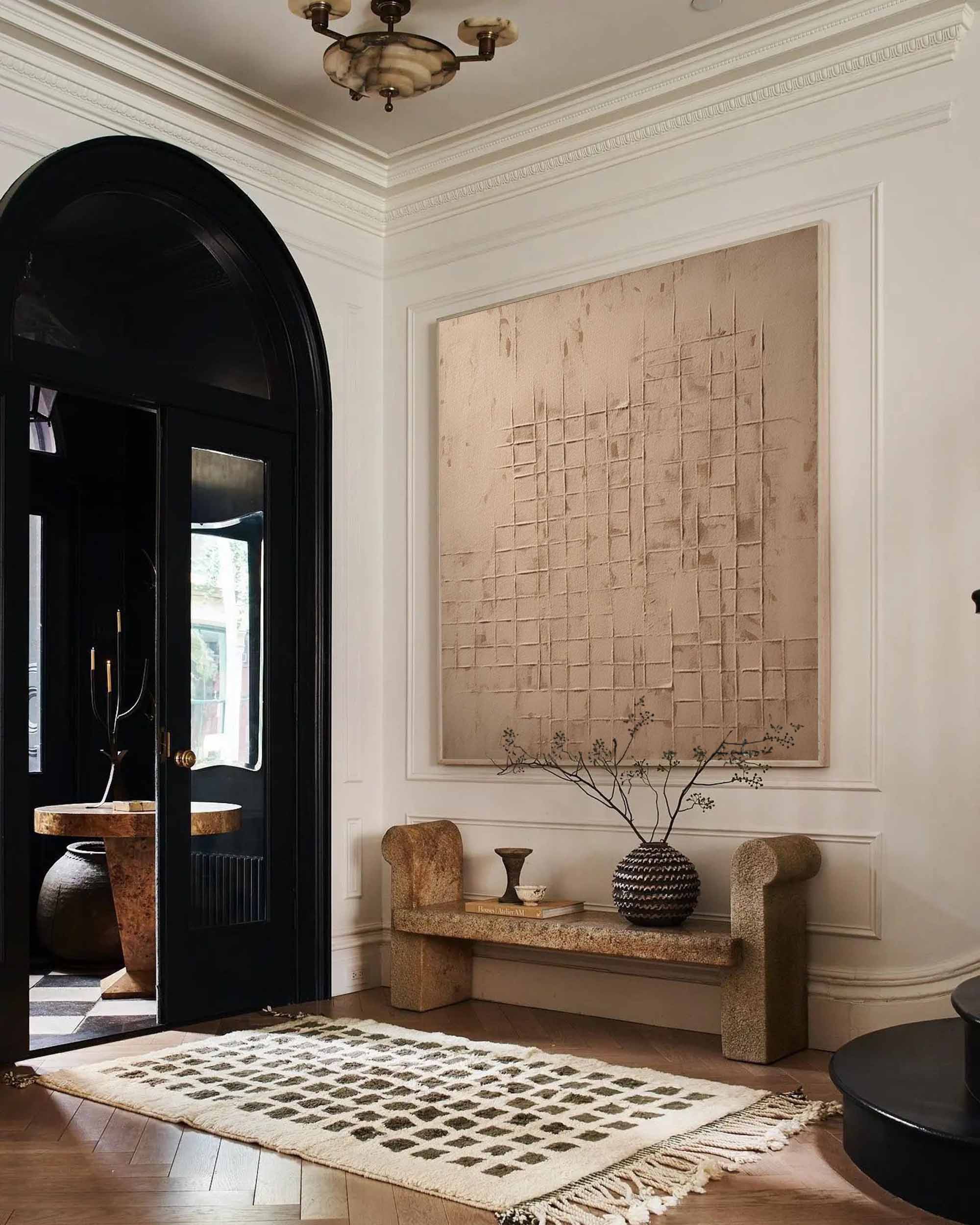 Wall Art Beige Grid Plaster Relief Canvas