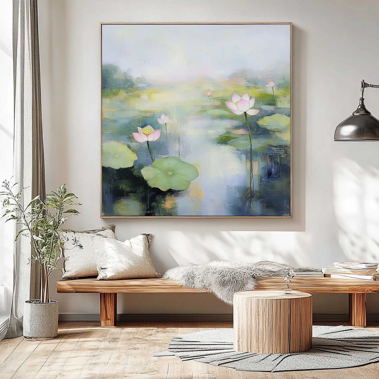 Wall Art Flower Misty Lotus Pond Landscape