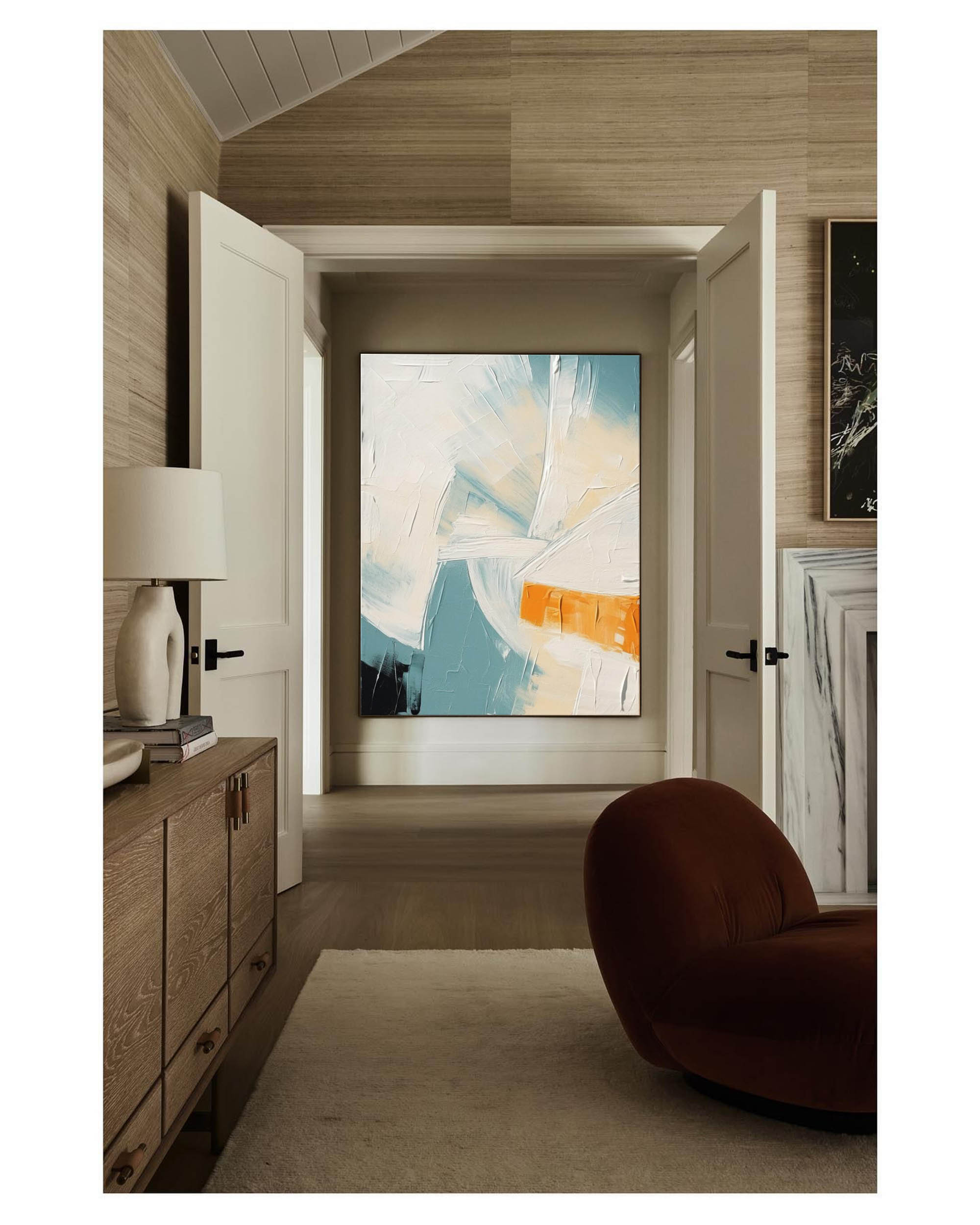 Wall Art Teal Orange Abstract Palette Knife