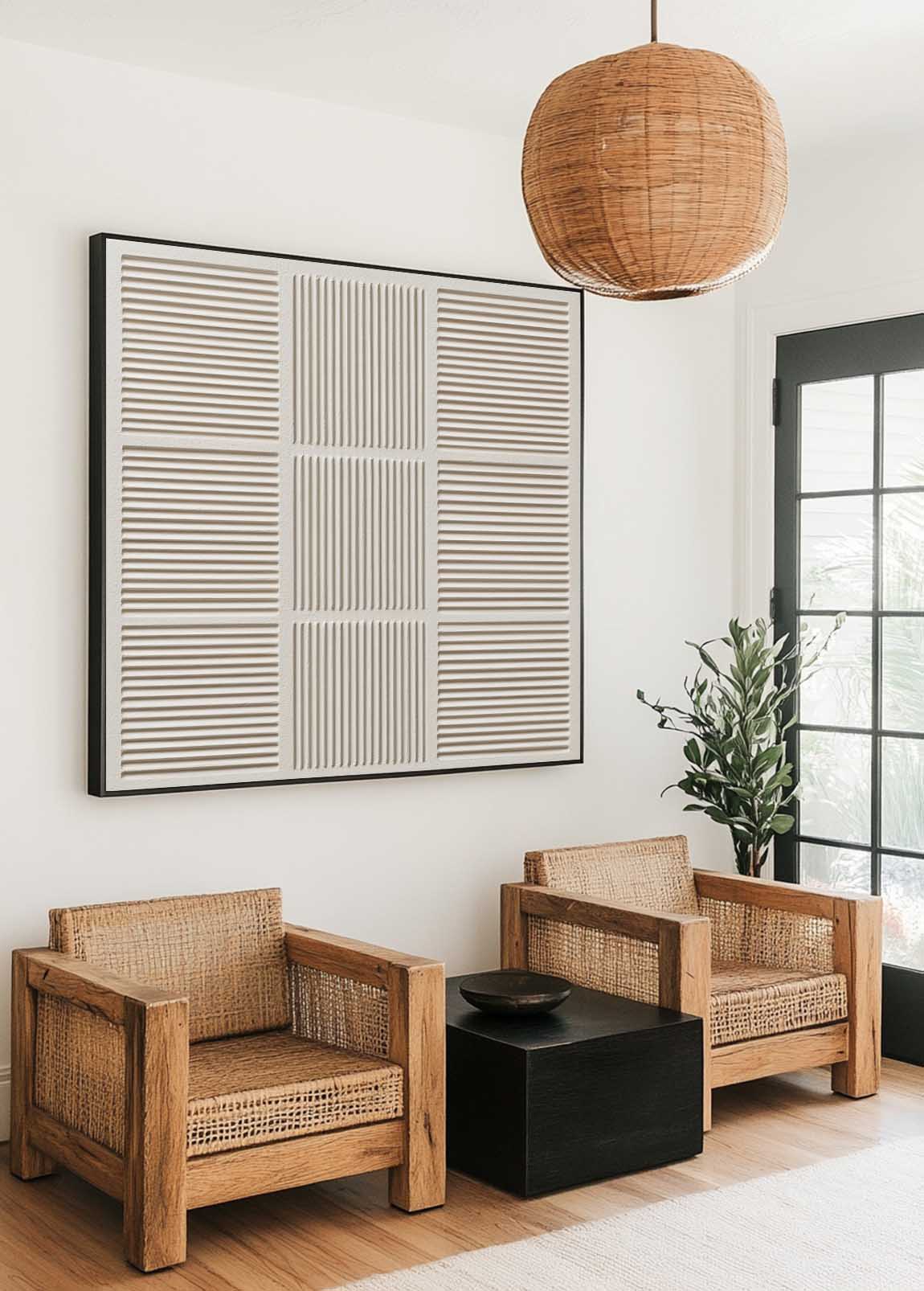 Elowen Beige Geometric Grid Canvas Wall Art