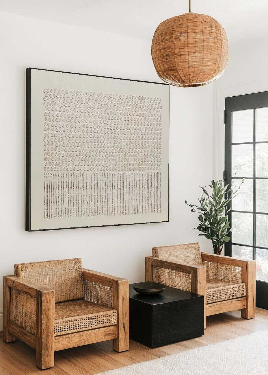 Wabi Sabi Beige Linear Textured Abstract Wall Art