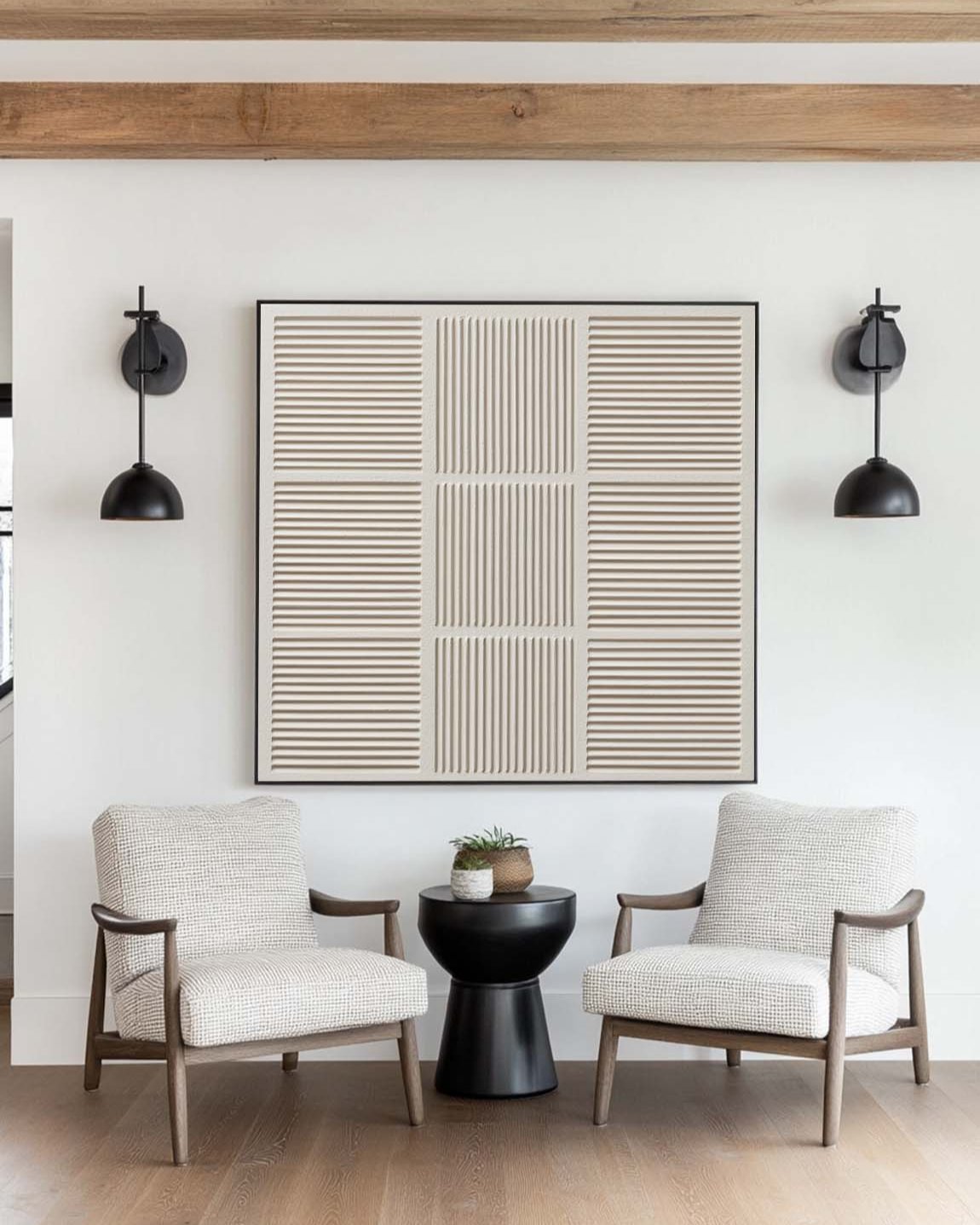 Elowen Beige Geometric Grid Canvas Wall Art