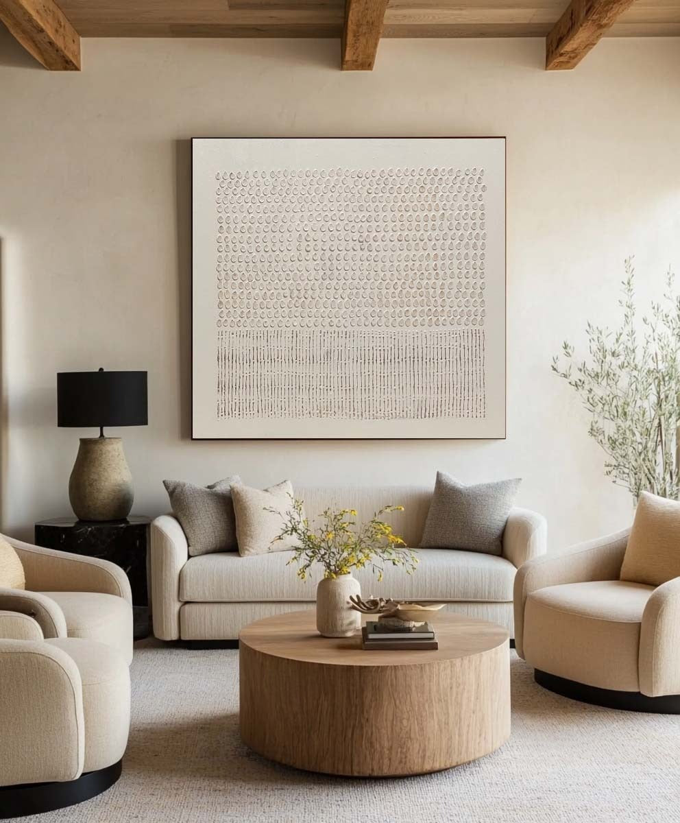 Wabi Sabi Beige Linear Textured Abstract Wall Art