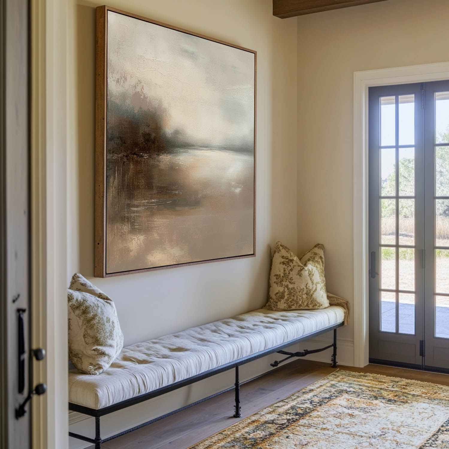 Ethereal Misty Lake Landscape Textured Wall Art