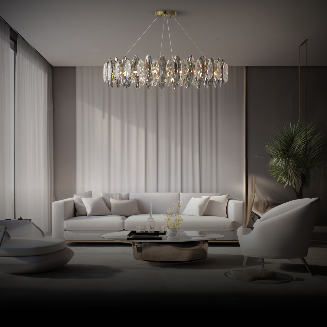 Kristy Crystal Chandelier LED Elliptical Glass/Metal Gold Living Room - Neutralighting