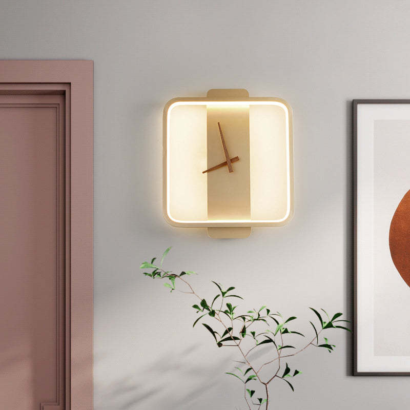 Valentina Arisha Square Clock Metal & Acrylic Wall Lamp, Gold - Neutralighting