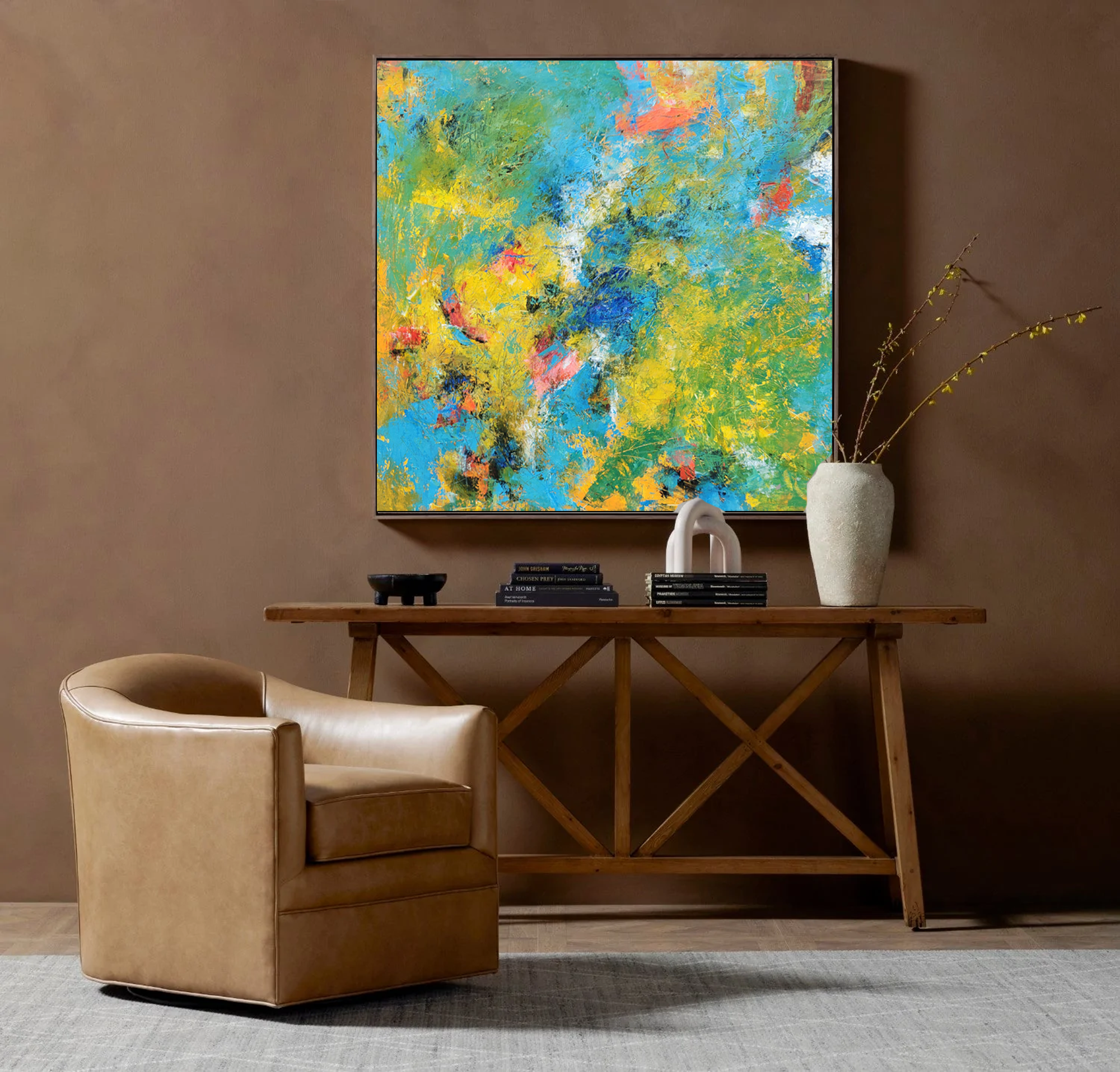 Vibrant Expressionist Painting Blue Yellow