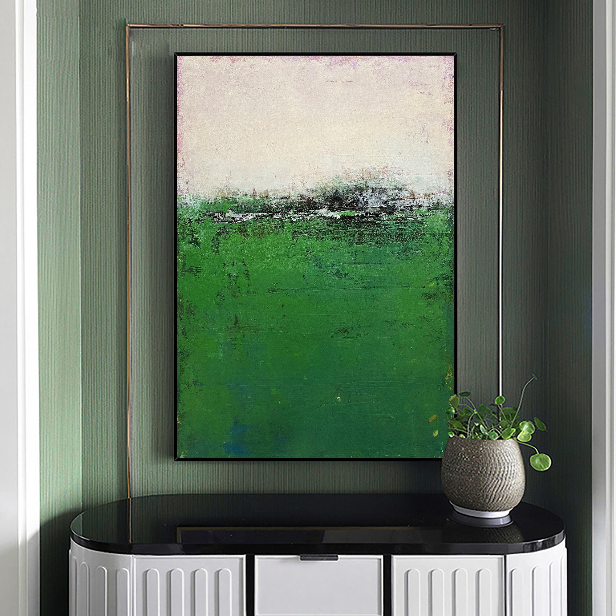 Abstract Green Field Landscape Acrylic Canvas Painting