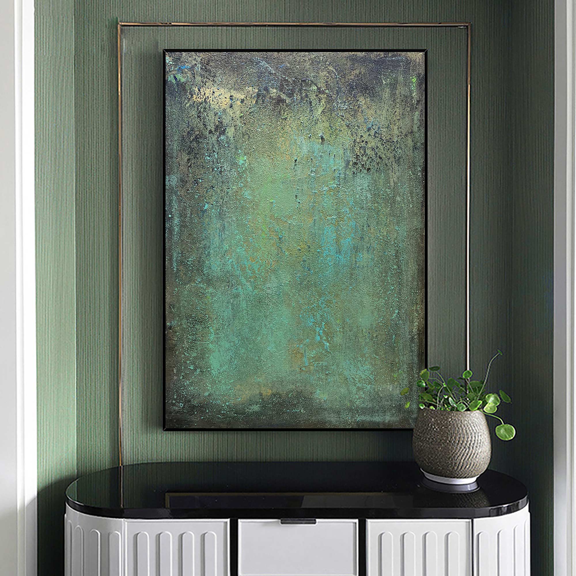 Teal Green Patina Abstract Textured Wall Art