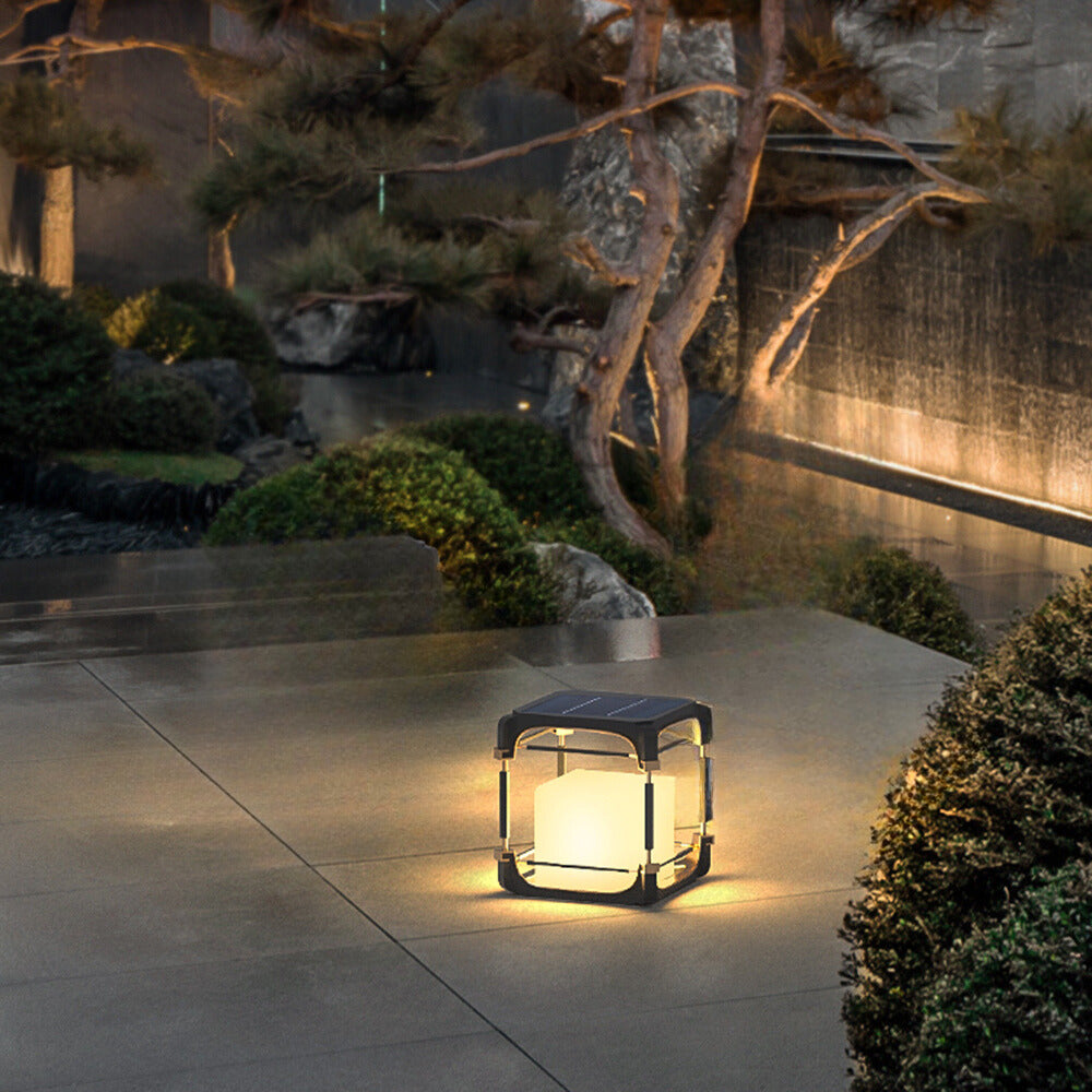 Ray Simple Cube/Cuboid Outdoor Floor Lamp, Hardwired/Solar, Black - Neutralighting