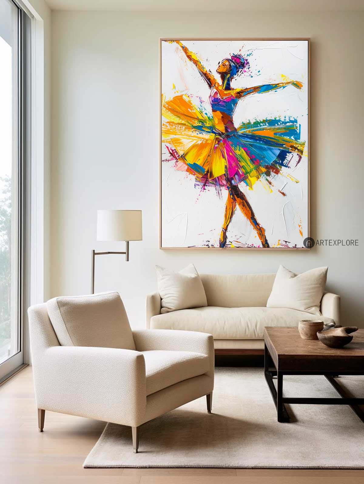 Vibrant Ballet Dancer Figure Splash‑Color Dynamic Brushstroke Textured Artwork