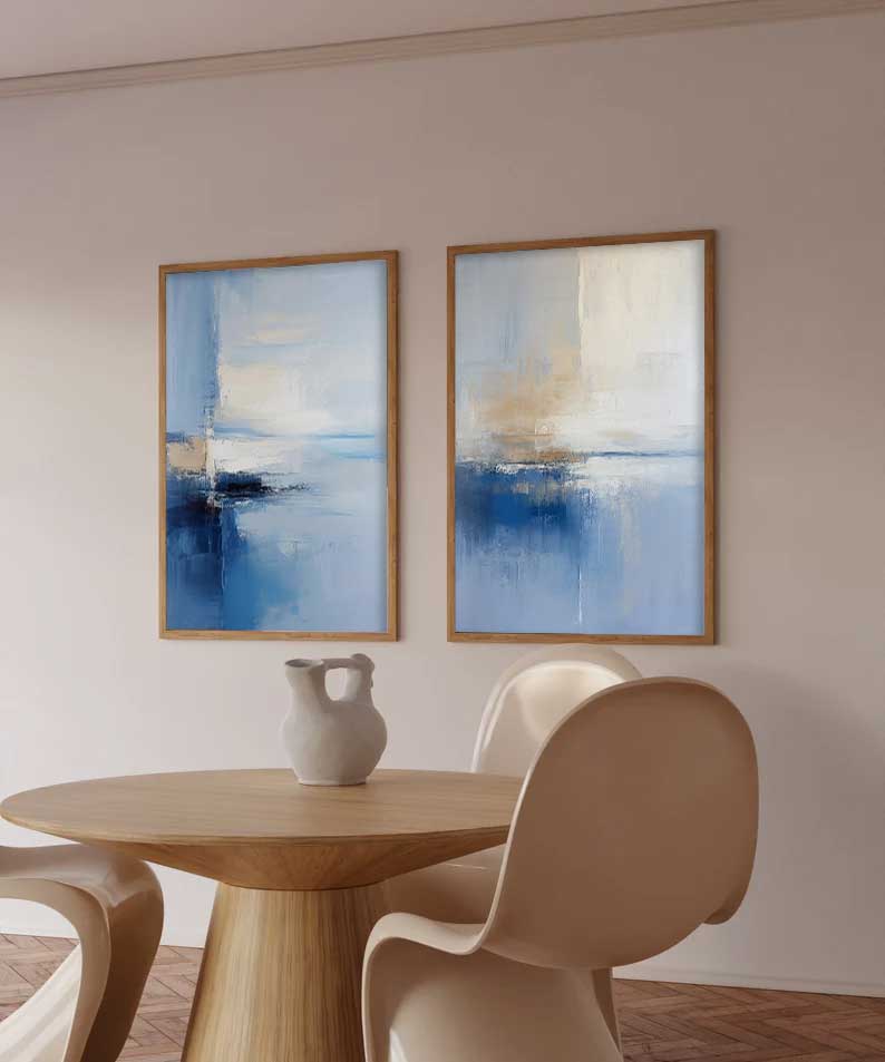 ABlue Beige Abstract Ocean 2‑Piece Canvas Wall Art