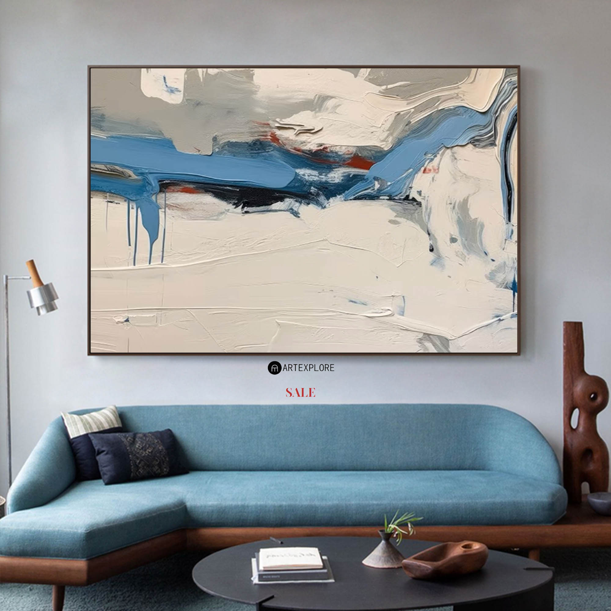Cool Blue Cream Abstract Vista Canvas Wall Art