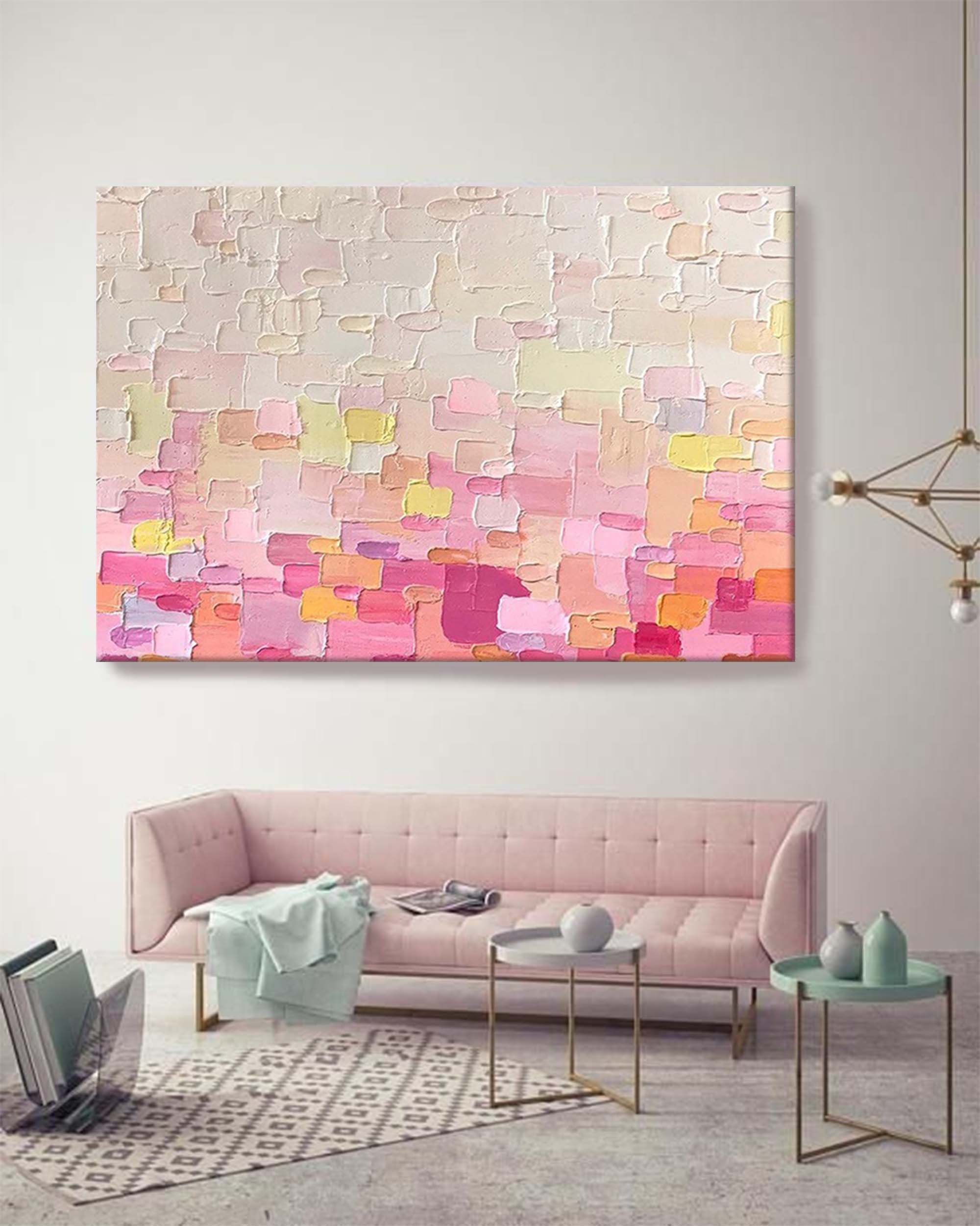 Wall Art Impasto Abstract Pink Gradient Geometric