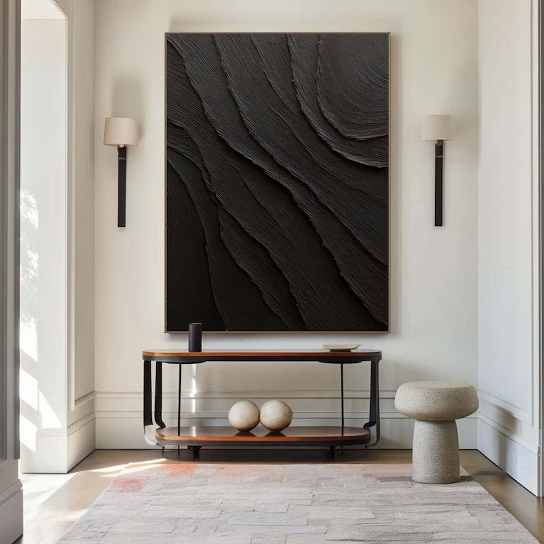 Wall Art Black Wave Contours