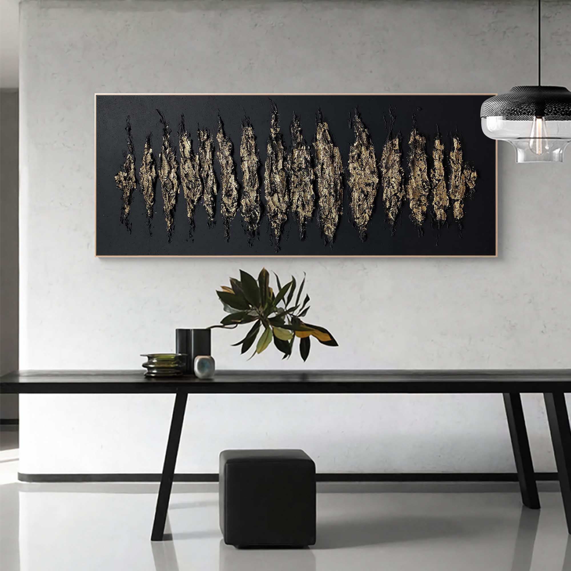 Wall Art Gold Black Abstract Strokes Modern Luxury Texture Living Room | Neutralighting
