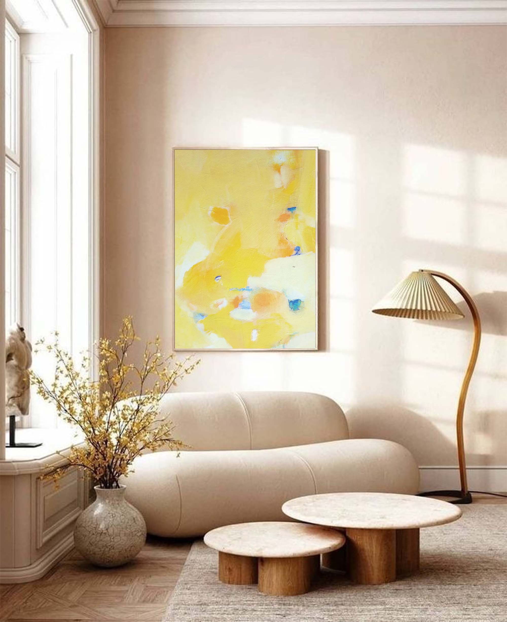 Wall Art Minimalist Soft Yellow Watercolor Abstract
