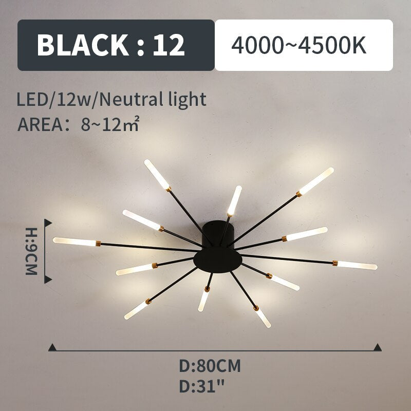 Wesley Flush-Mount Ceiling Light Fireworks, Black/Gold