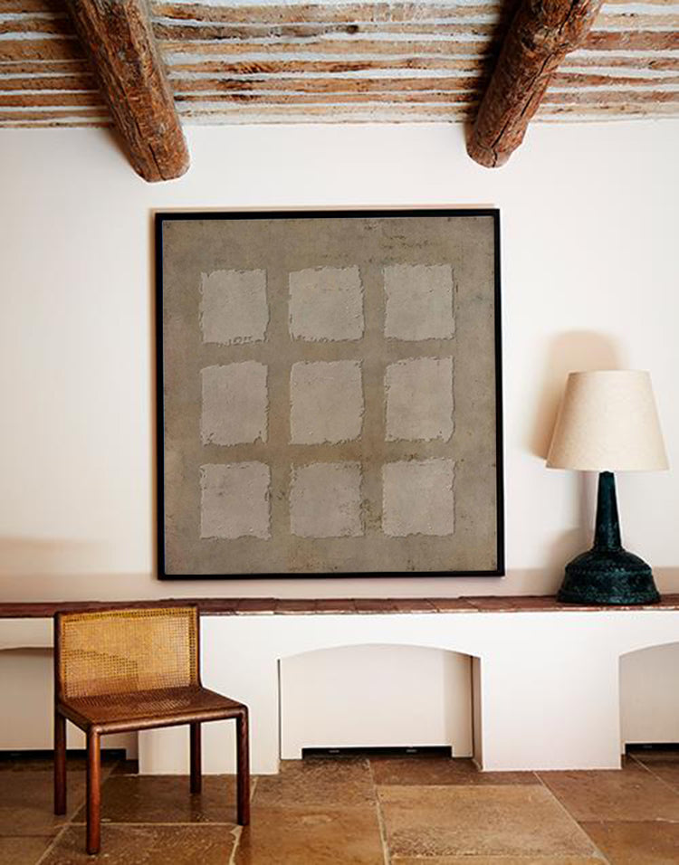 Wall Art Neutral Geometric Squares Textured Minimalist Wabi-Sabi Texture Living Room | Neutralighting
