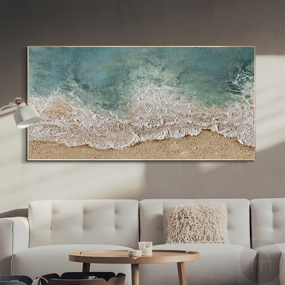 Wall Art Teal Ocean Beach Seascape Wave Modern Coastal Texture Living Room| Neutralighting