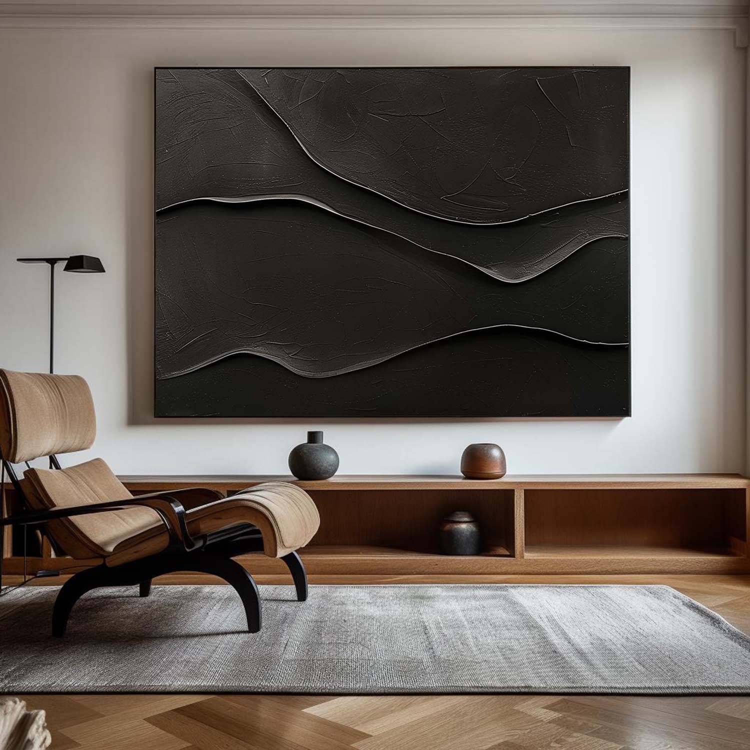 Black Layered Wave Textured Painting