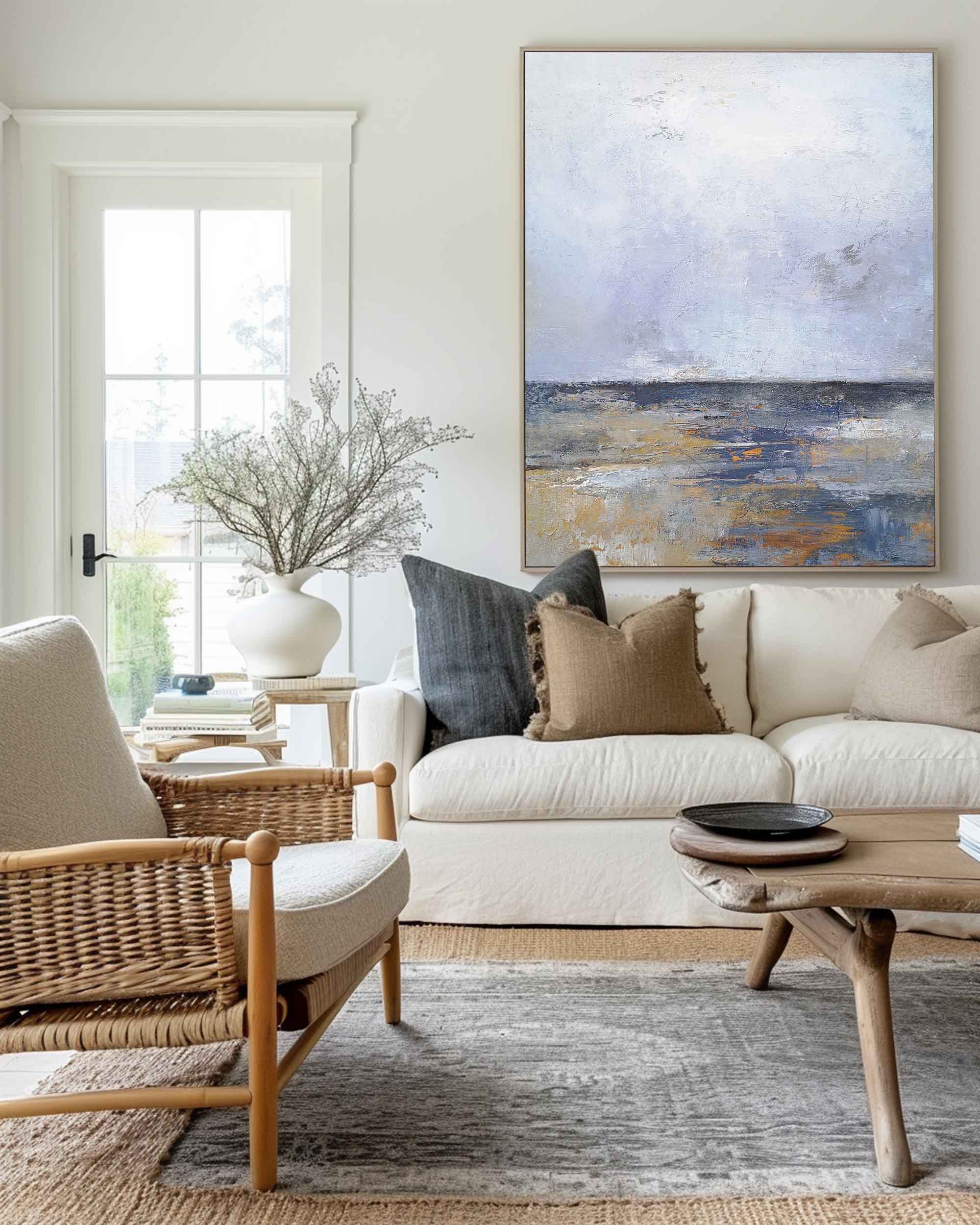 Seascape Blue Grey White Coastal Abstract Painting