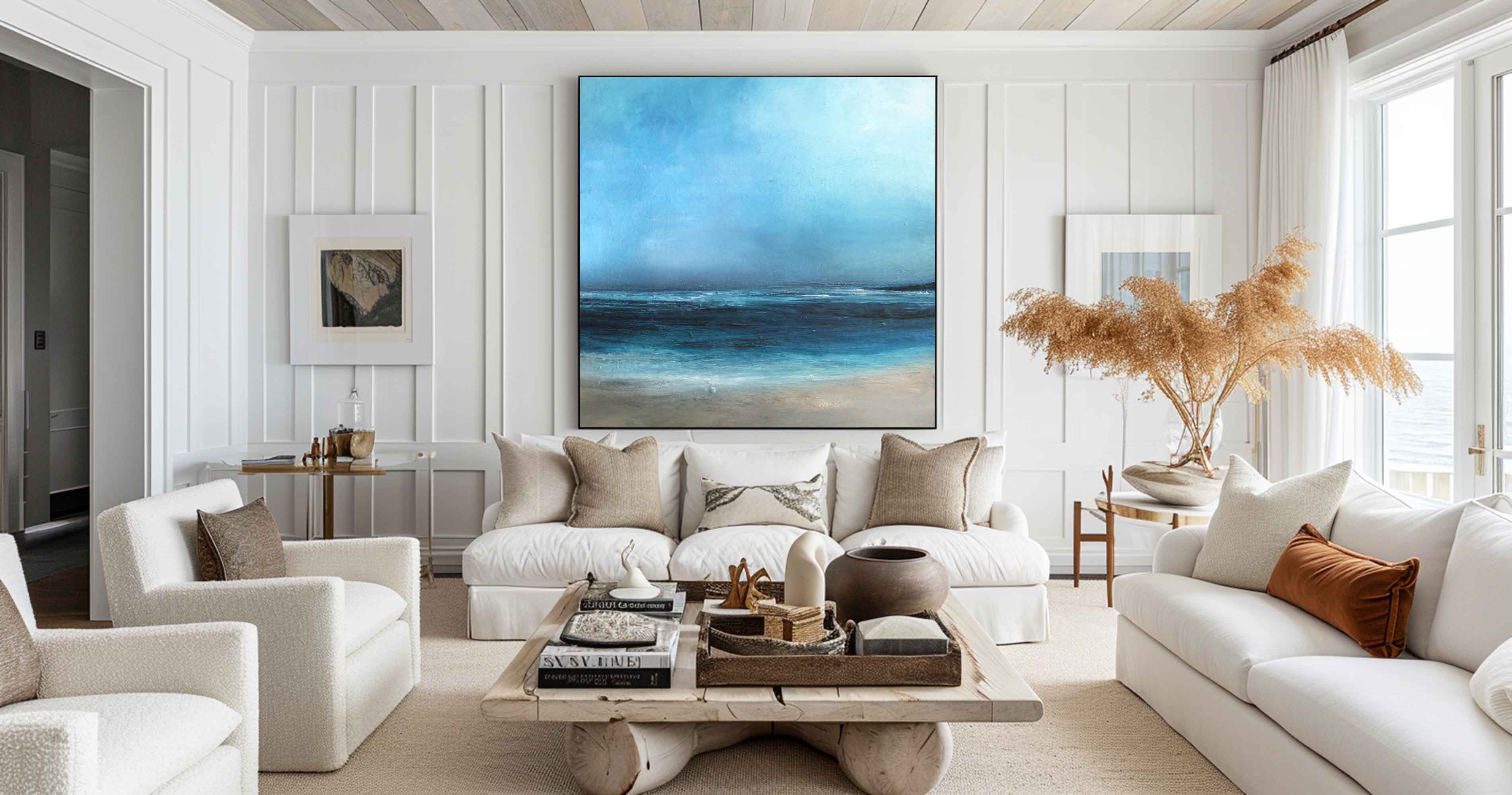 Large Original Sea Level Blue Oil Painting