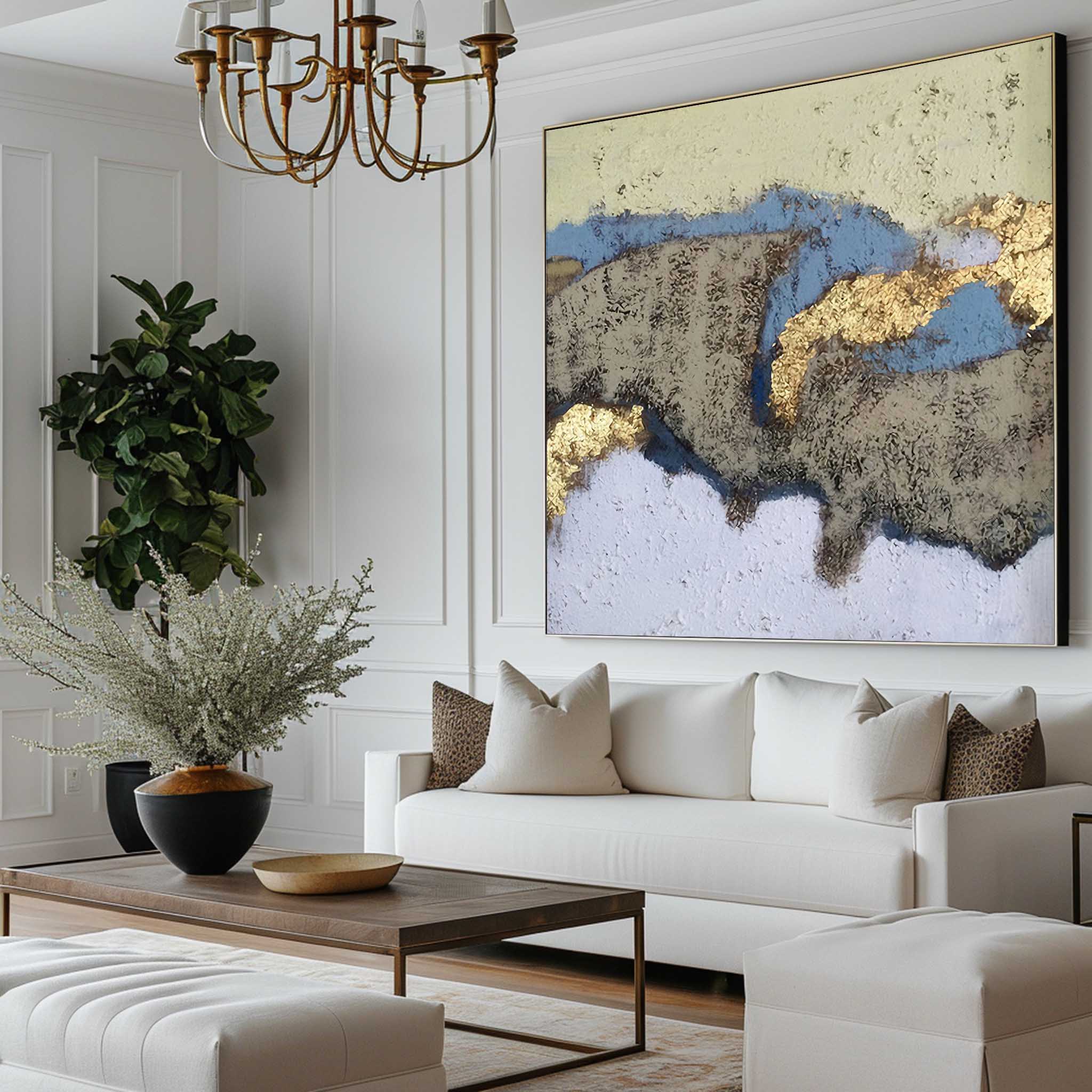 Abstract Blue Gold Organic Texture Wall Art